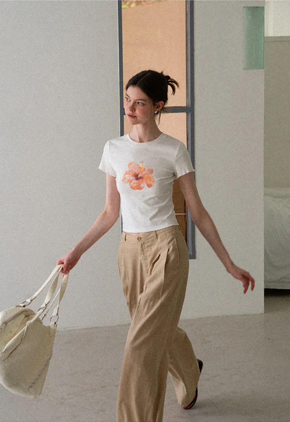 Floral Print Cropped T Shirt