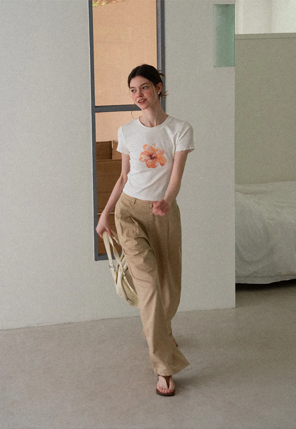 Floral Print Cropped T Shirt