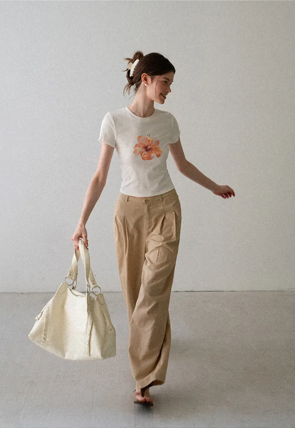 Floral Print Cropped T Shirt