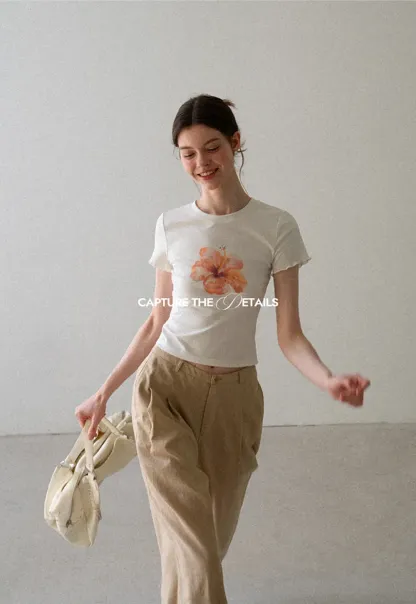 Floral Print Cropped T Shirt