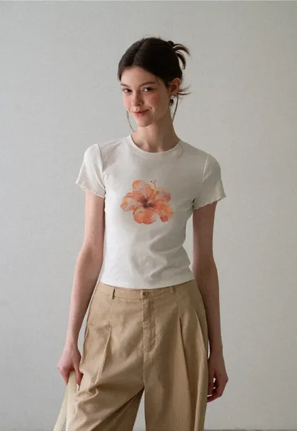 Floral Print Cropped T Shirt