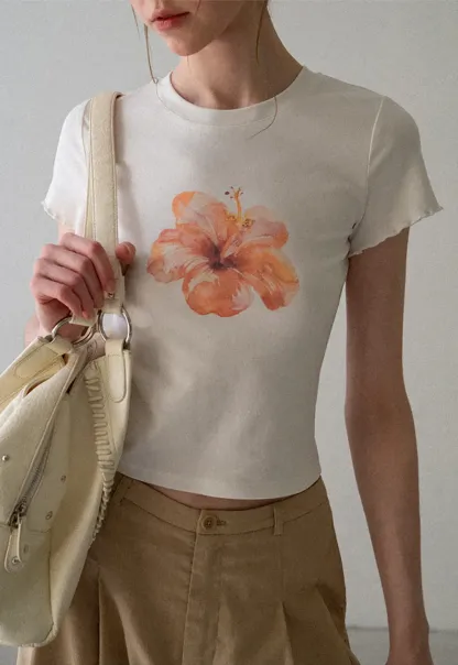 Floral Print Cropped T Shirt