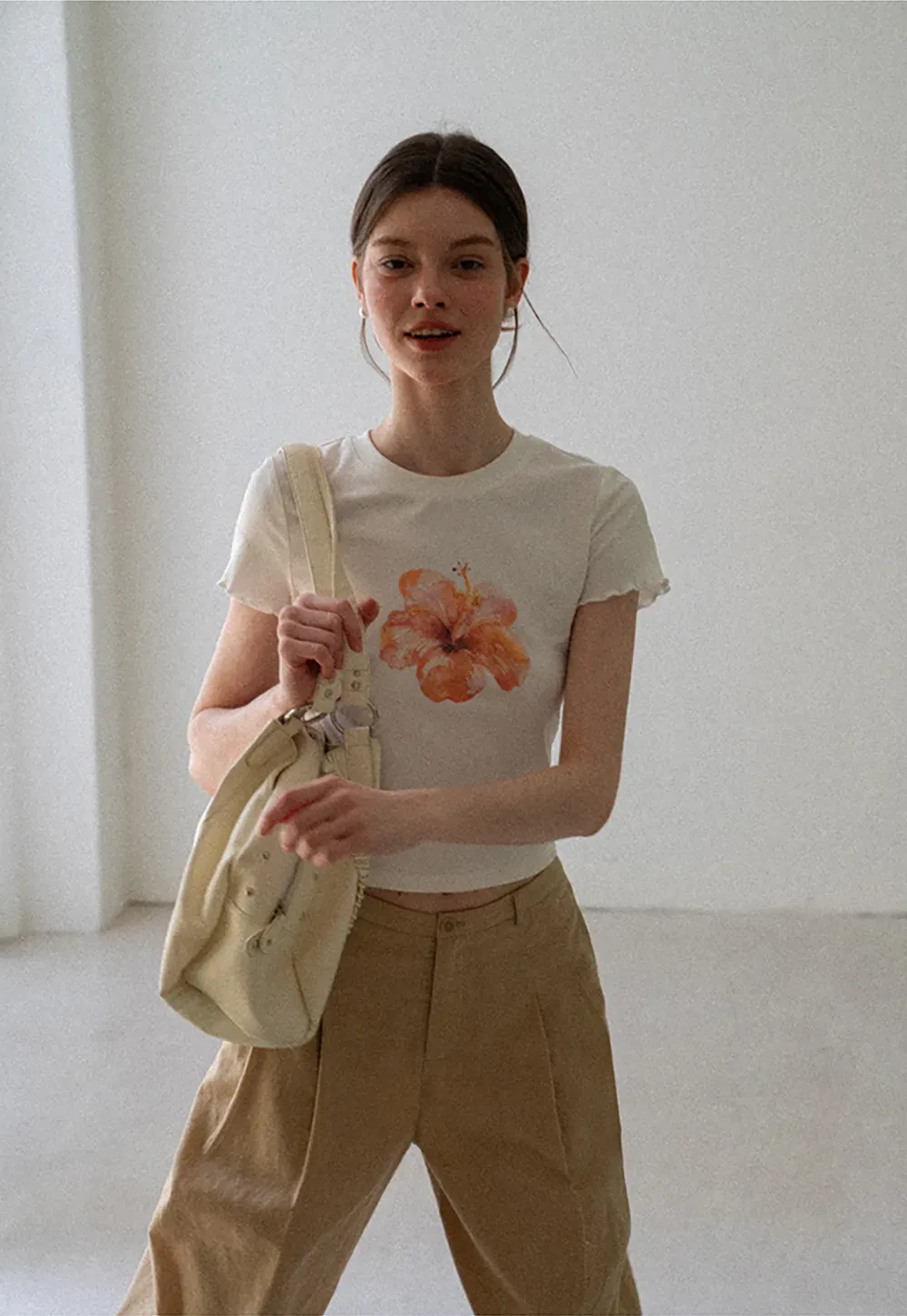 Floral Print Cropped T Shirt