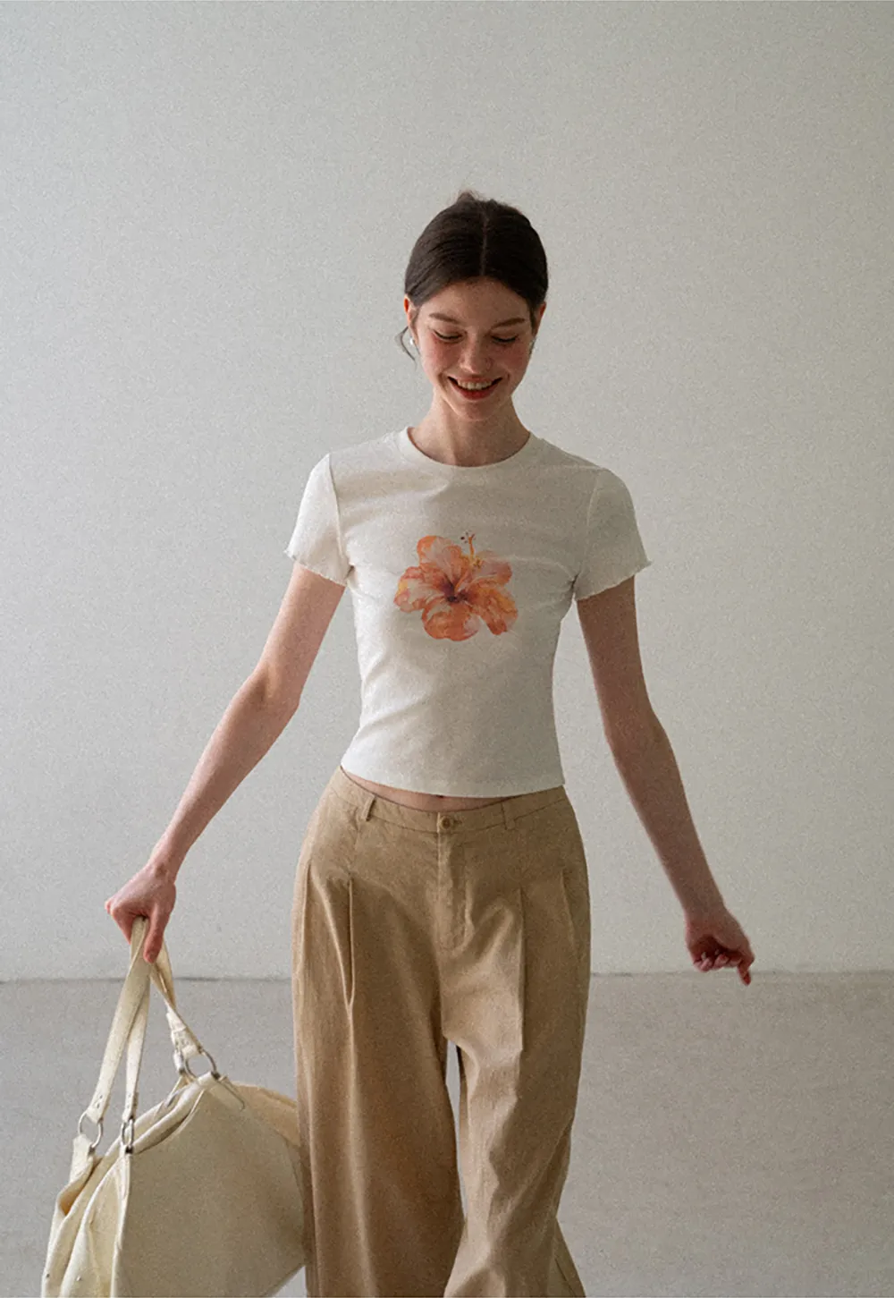 Floral Print Cropped T Shirt