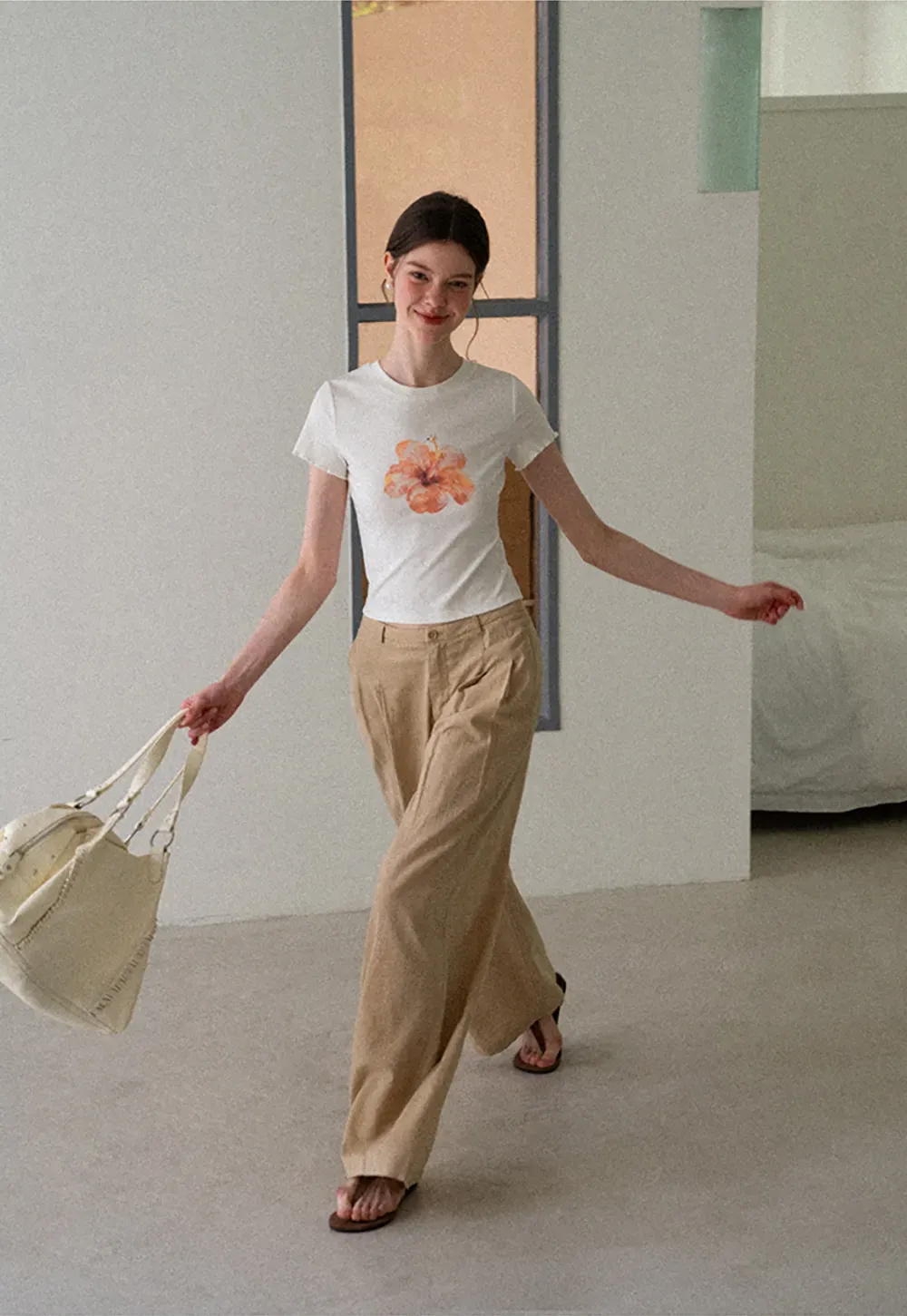 Floral Print Cropped T Shirt