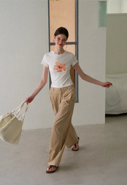 Floral Print Cropped T Shirt