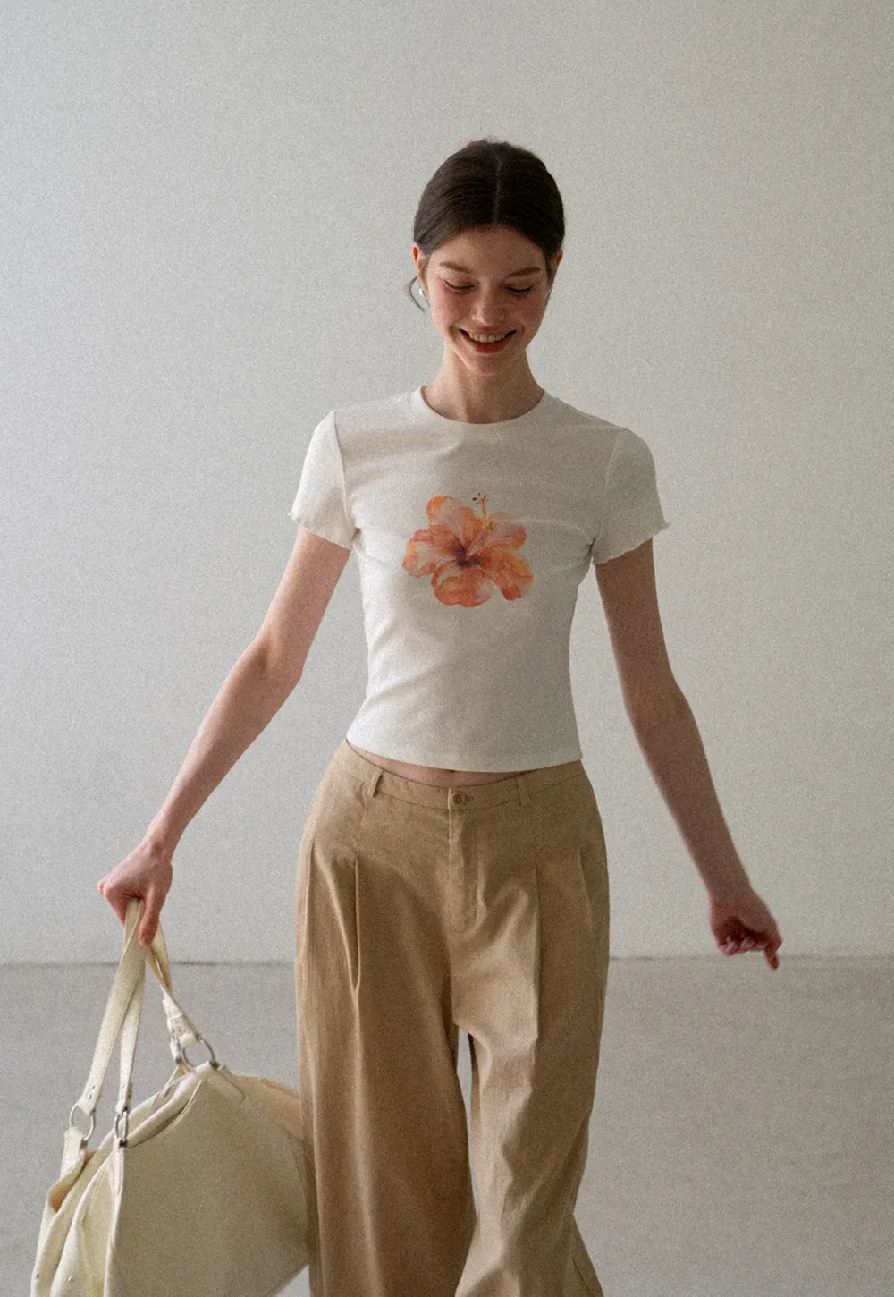 Floral Print Cropped T Shirt
