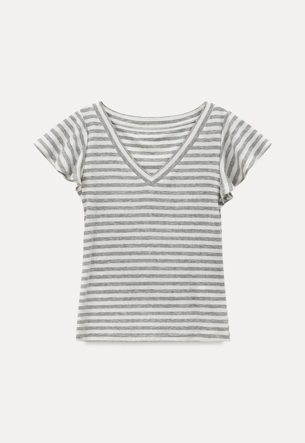 V Neck Striped Cap Sleeve T Shirt