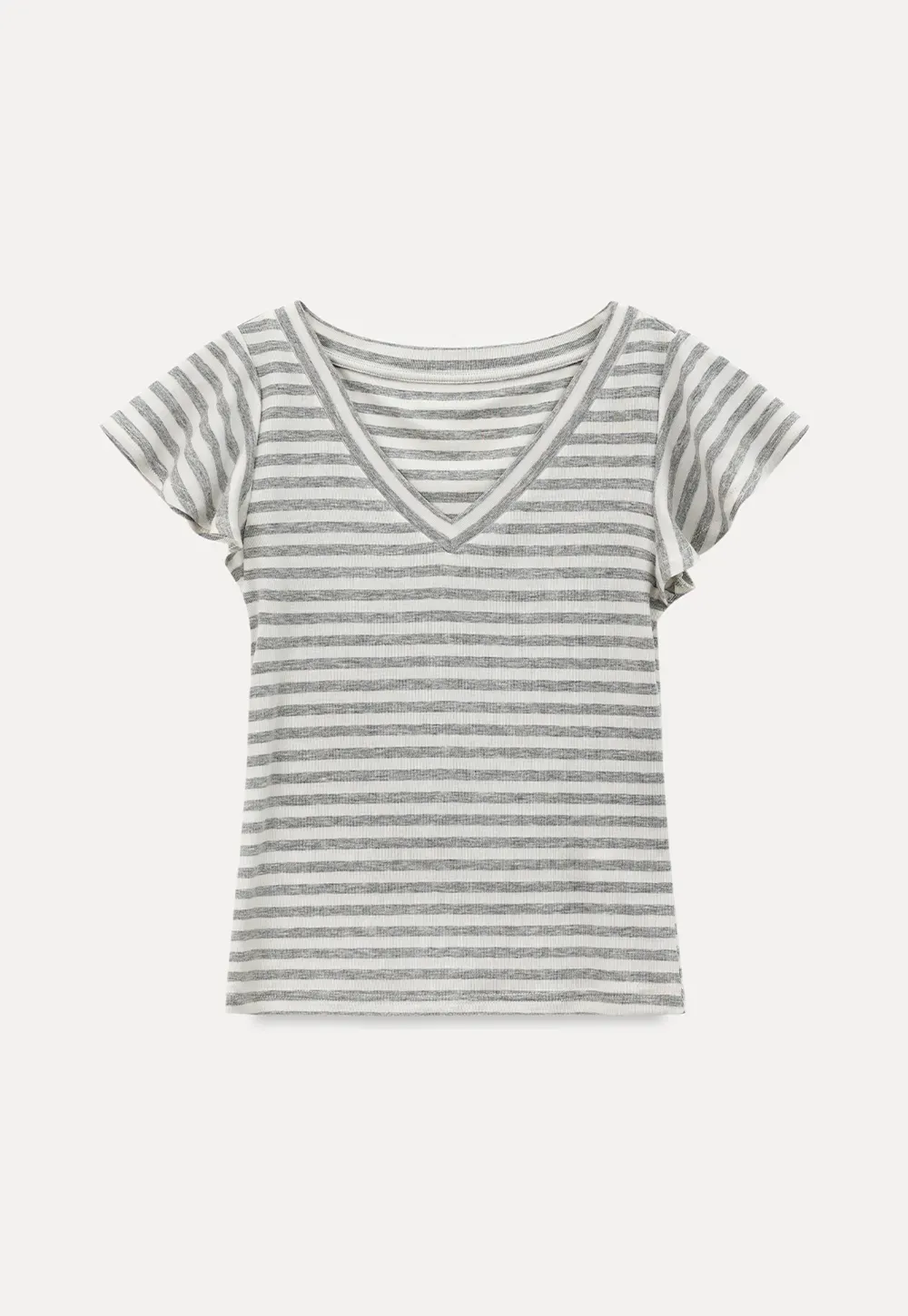 V Neck Striped Cap Sleeve T Shirt