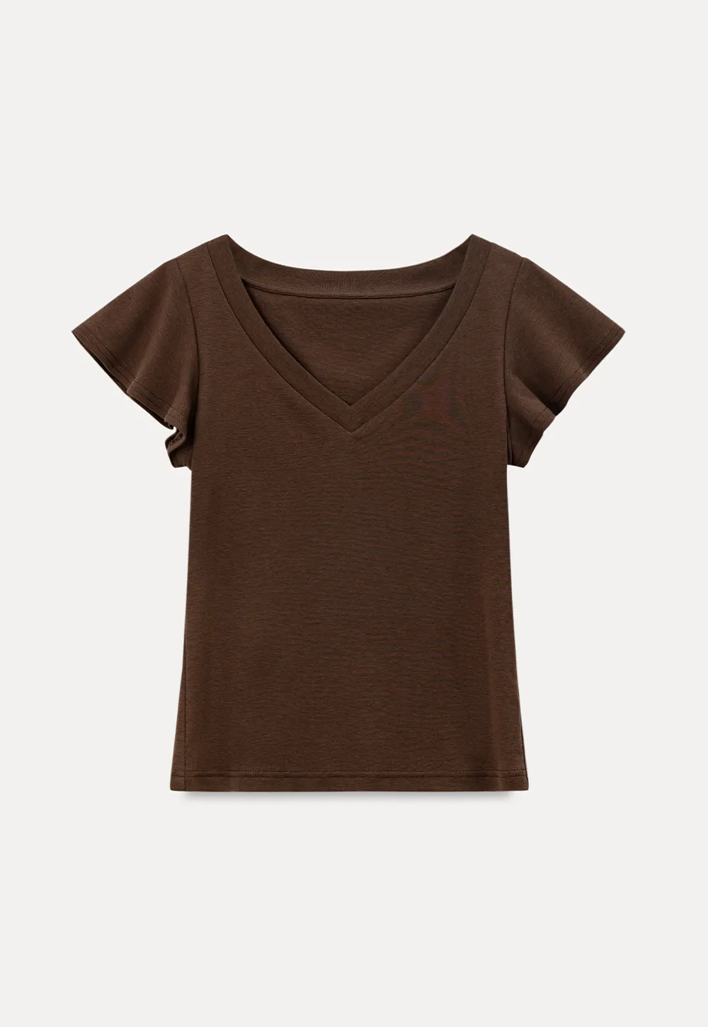 V Neck Striped Cap Sleeve T Shirt