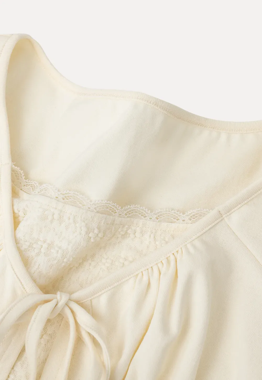 Lace Trim Front Tie Short Sleeve Top