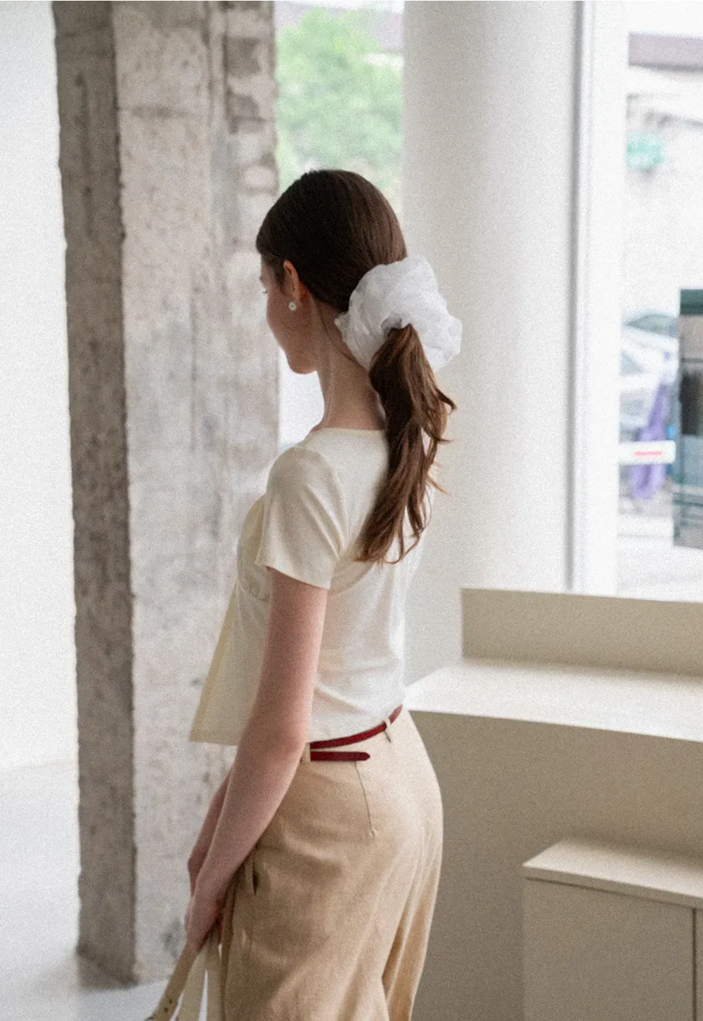 Lace Trim Front Tie Short Sleeve Top
