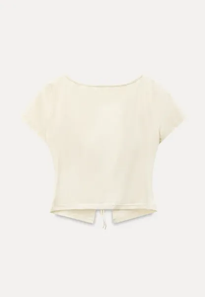 Lace Trim Front Tie Short Sleeve Top