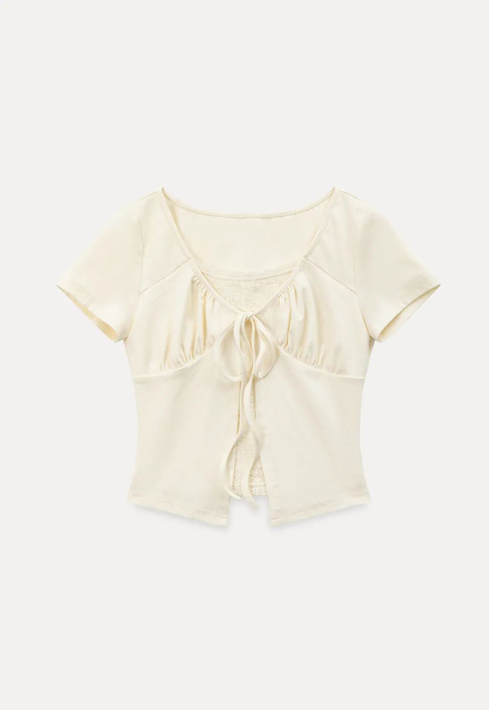 Lace Trim Front Tie Short Sleeve Top