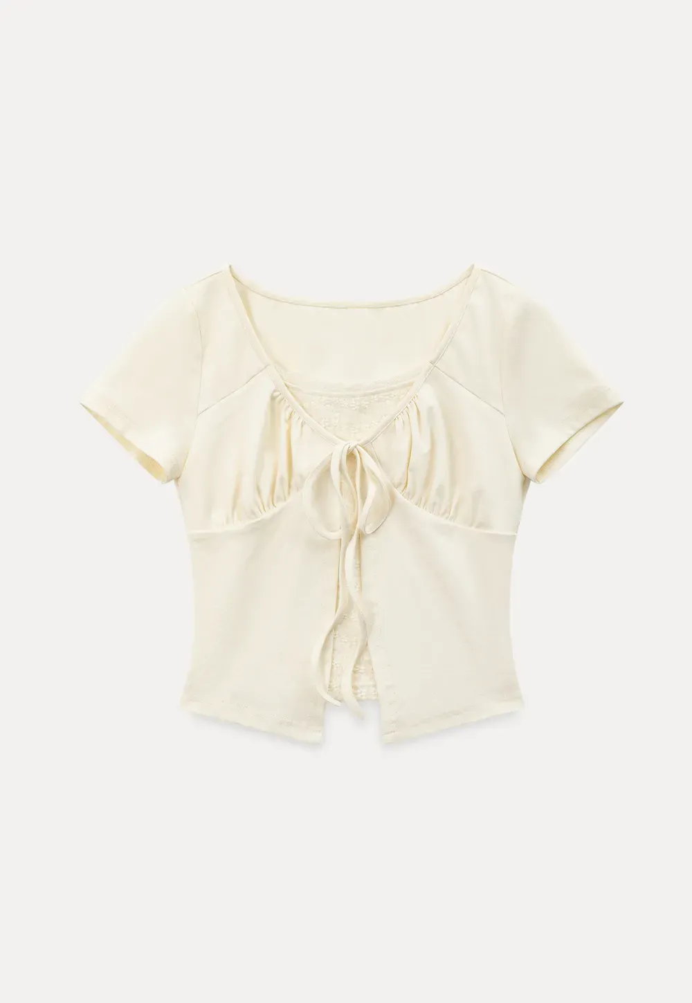 Lace Trim Front Tie Short Sleeve Top