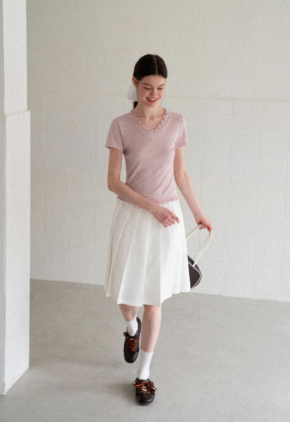 V Neck Lace Trim Short Sleeve T Shirt