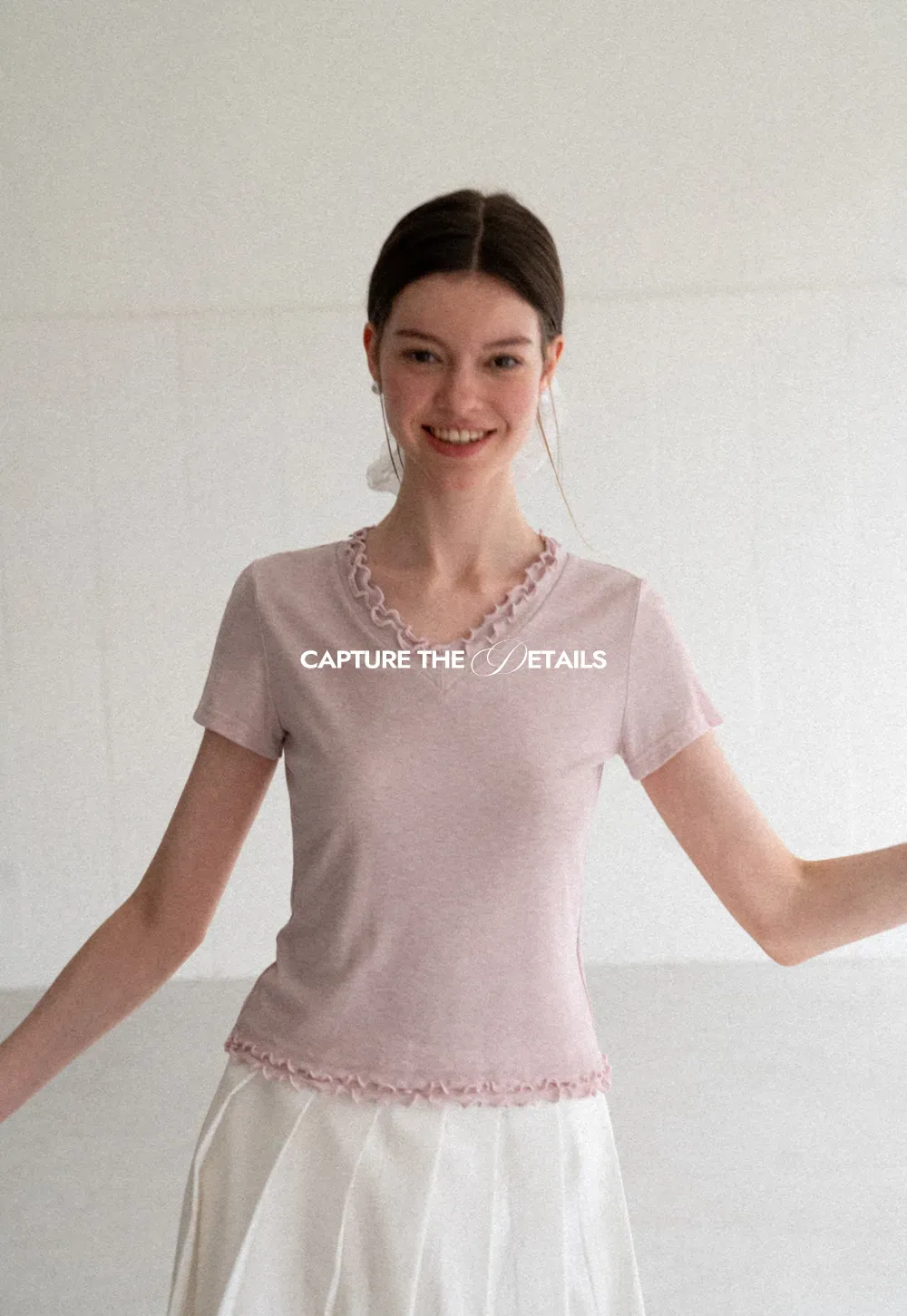 V Neck Lace Trim Short Sleeve T Shirt