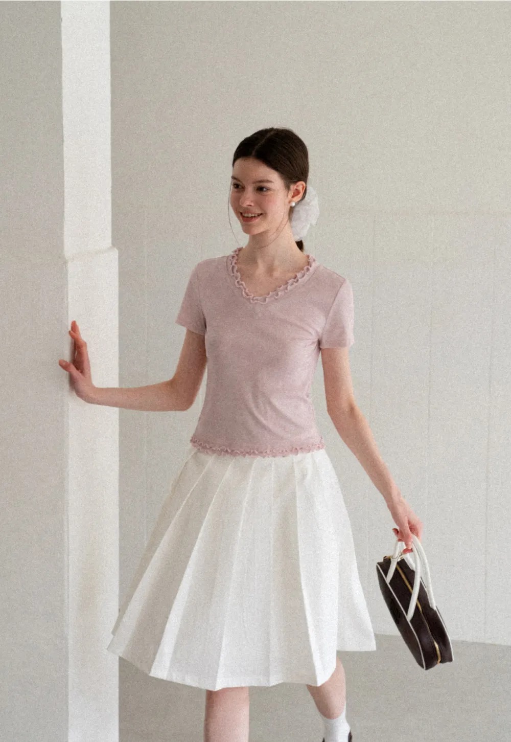 V Neck Lace Trim Short Sleeve T Shirt