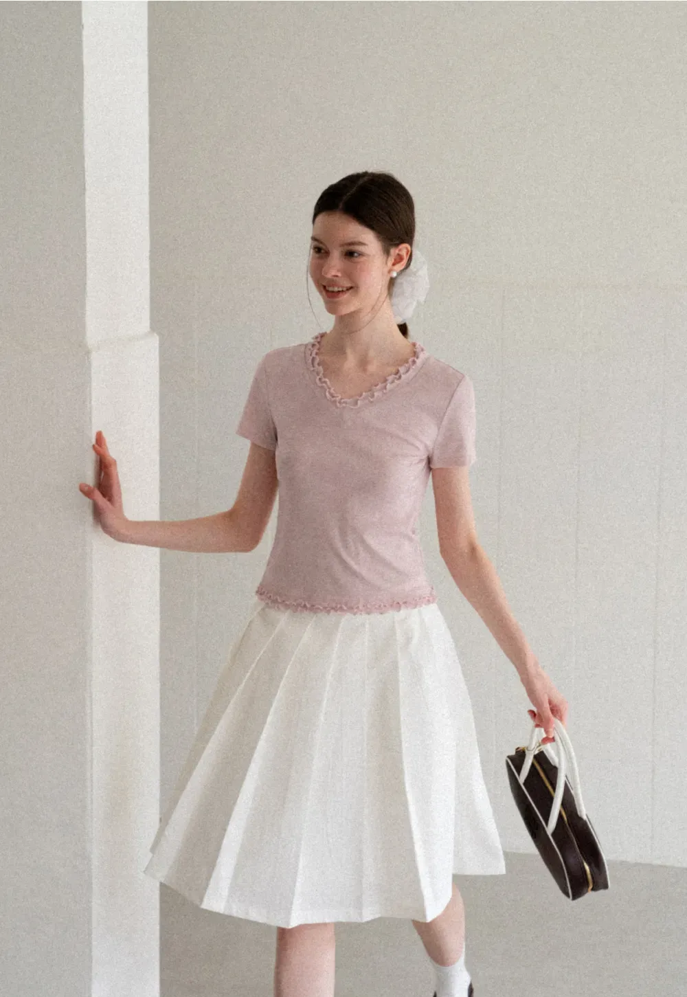 V Neck Lace Trim Short Sleeve T Shirt