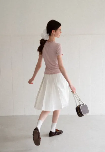 V Neck Lace Trim Short Sleeve T Shirt