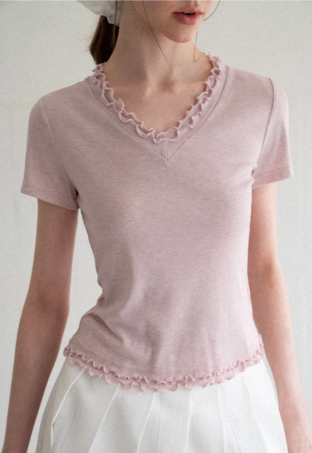 V Neck Lace Trim Short Sleeve T Shirt