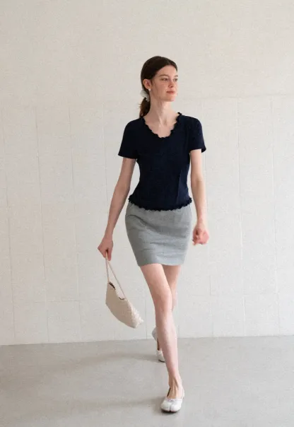 V Neck Lace Trim Short Sleeve T Shirt
