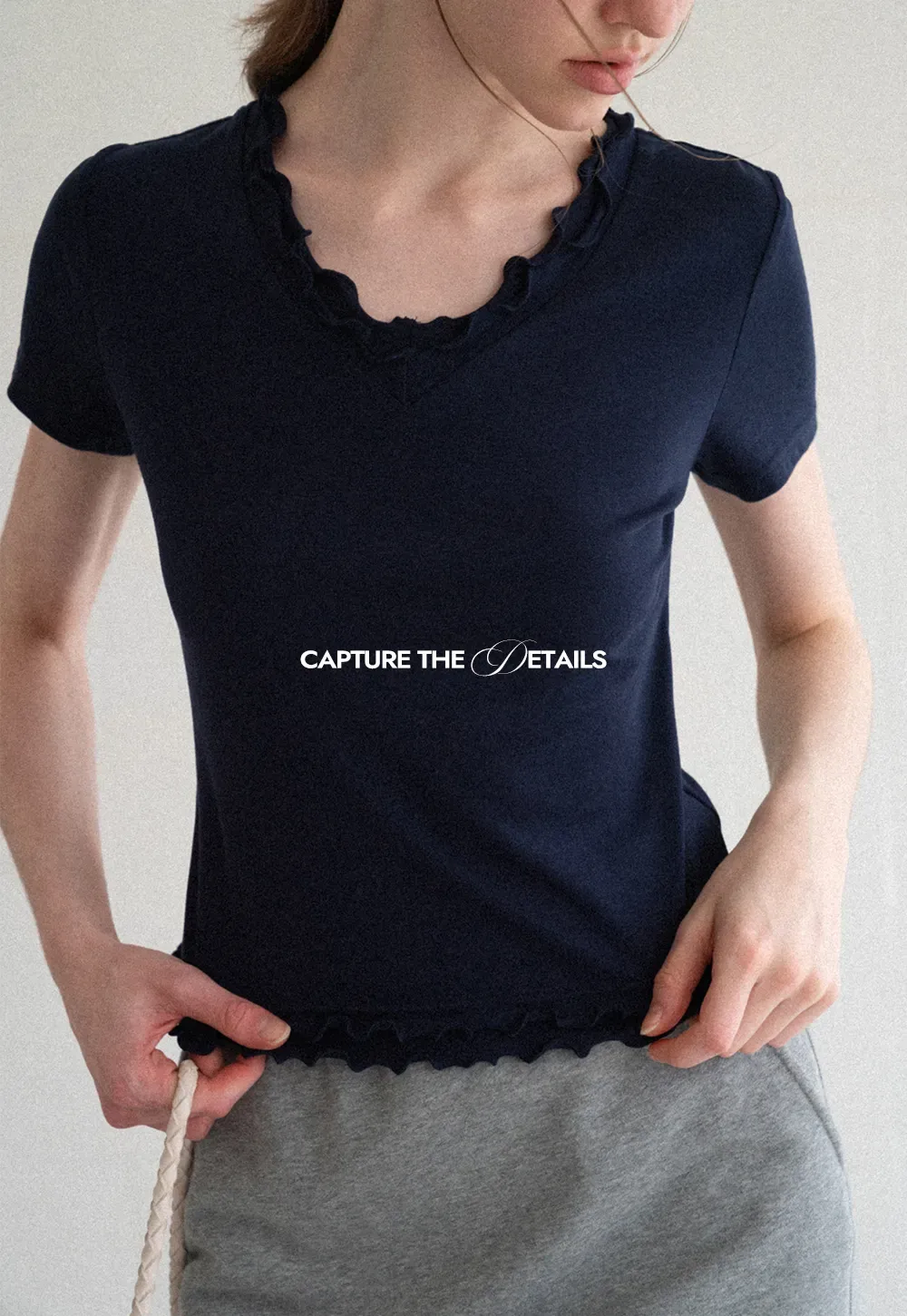 V Neck Lace Trim Short Sleeve T Shirt