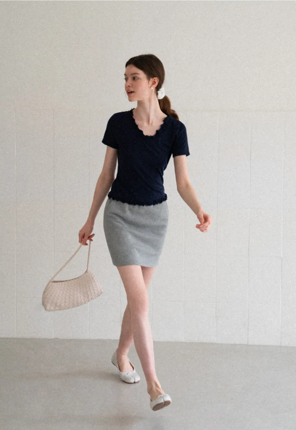 V Neck Lace Trim Short Sleeve T Shirt