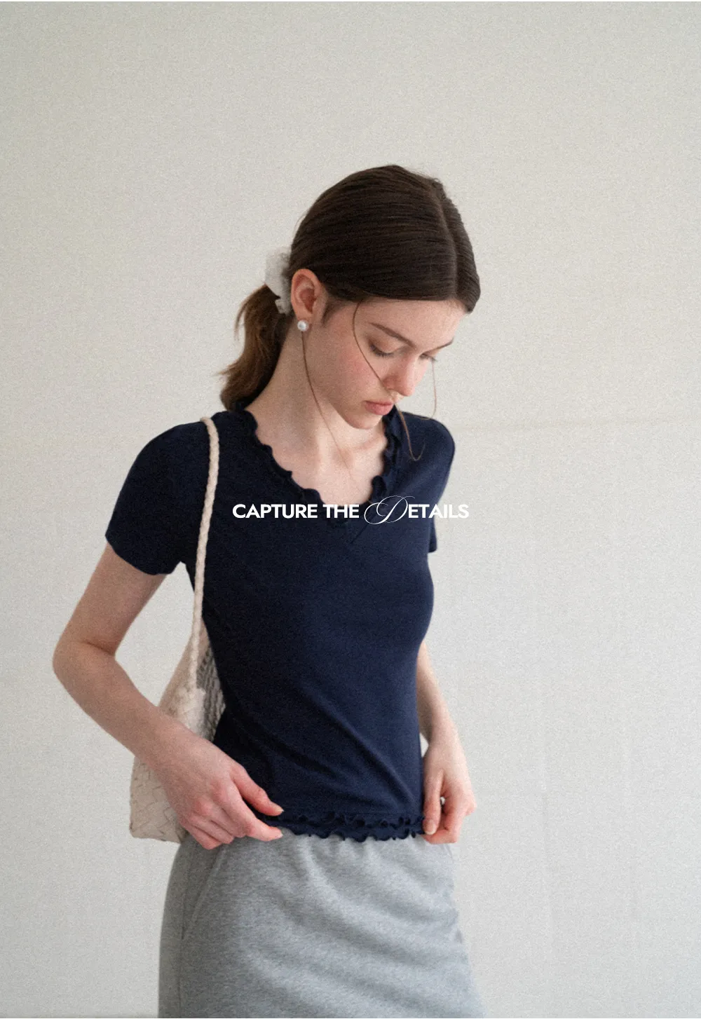 V Neck Lace Trim Short Sleeve T Shirt