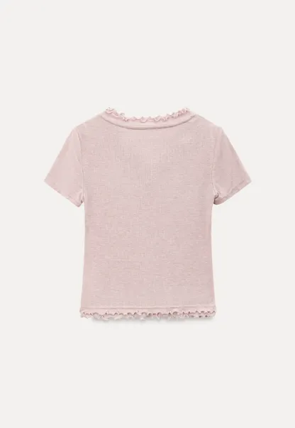 V Neck Lace Trim Short Sleeve T Shirt