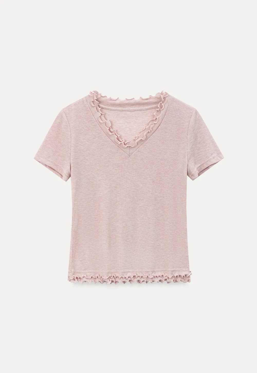 V Neck Lace Trim Short Sleeve T Shirt