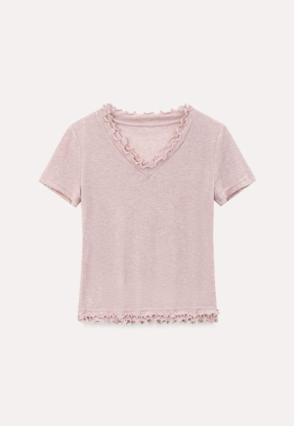 V Neck Lace Trim Short Sleeve T Shirt