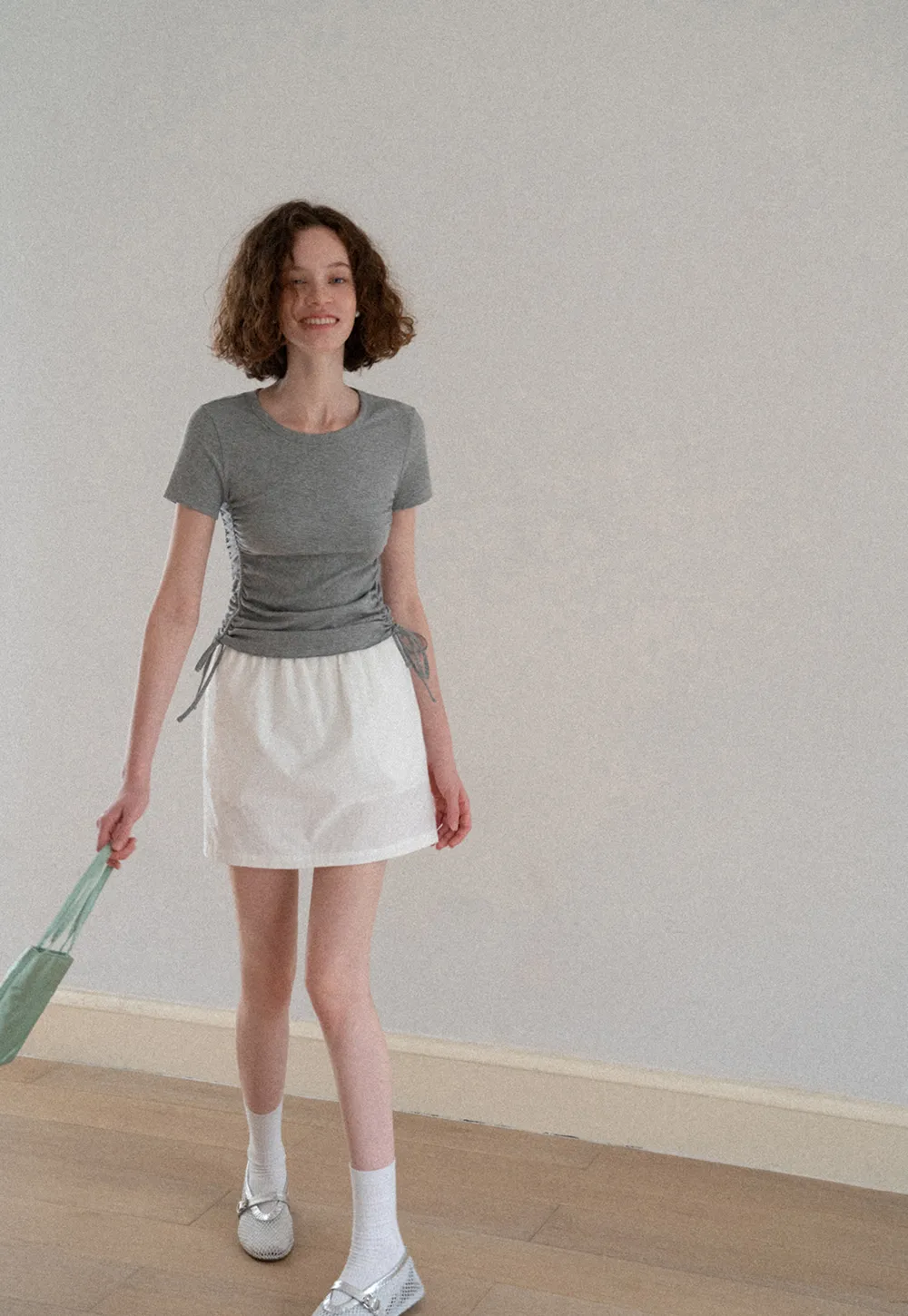 Side Ruched Short Sleeve Crew Neck T Shirt