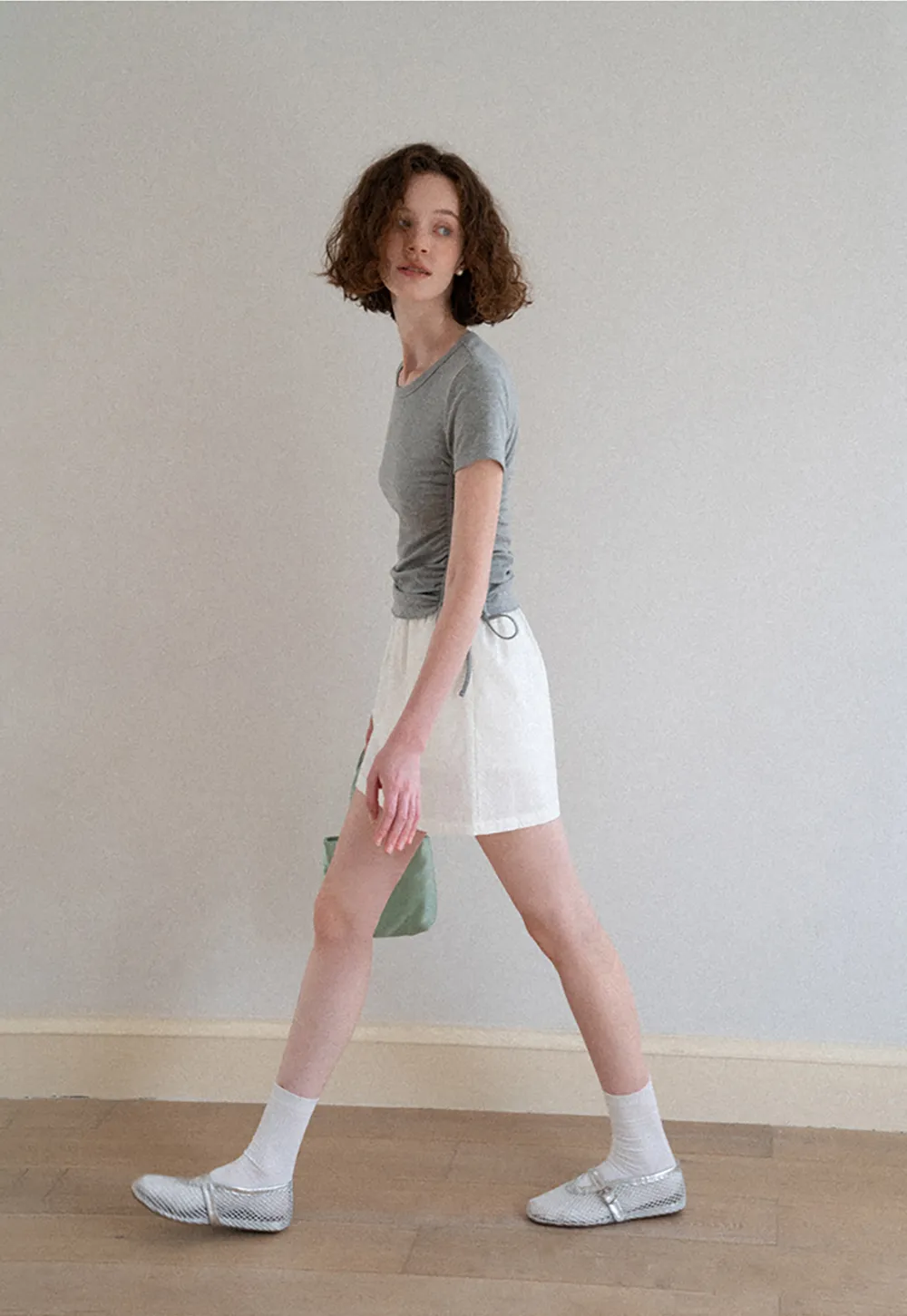 Side Ruched Short Sleeve Crew Neck T Shirt