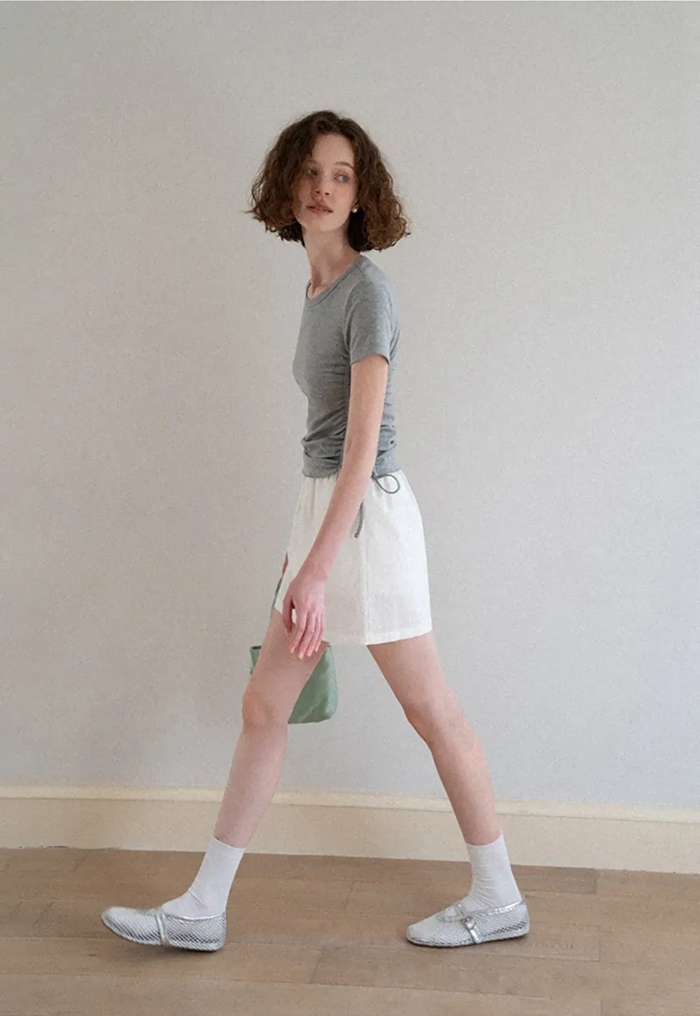 Side Ruched Short Sleeve Crew Neck T Shirt