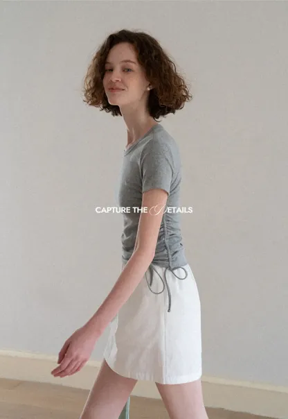 Side Ruched Short Sleeve Crew Neck T Shirt