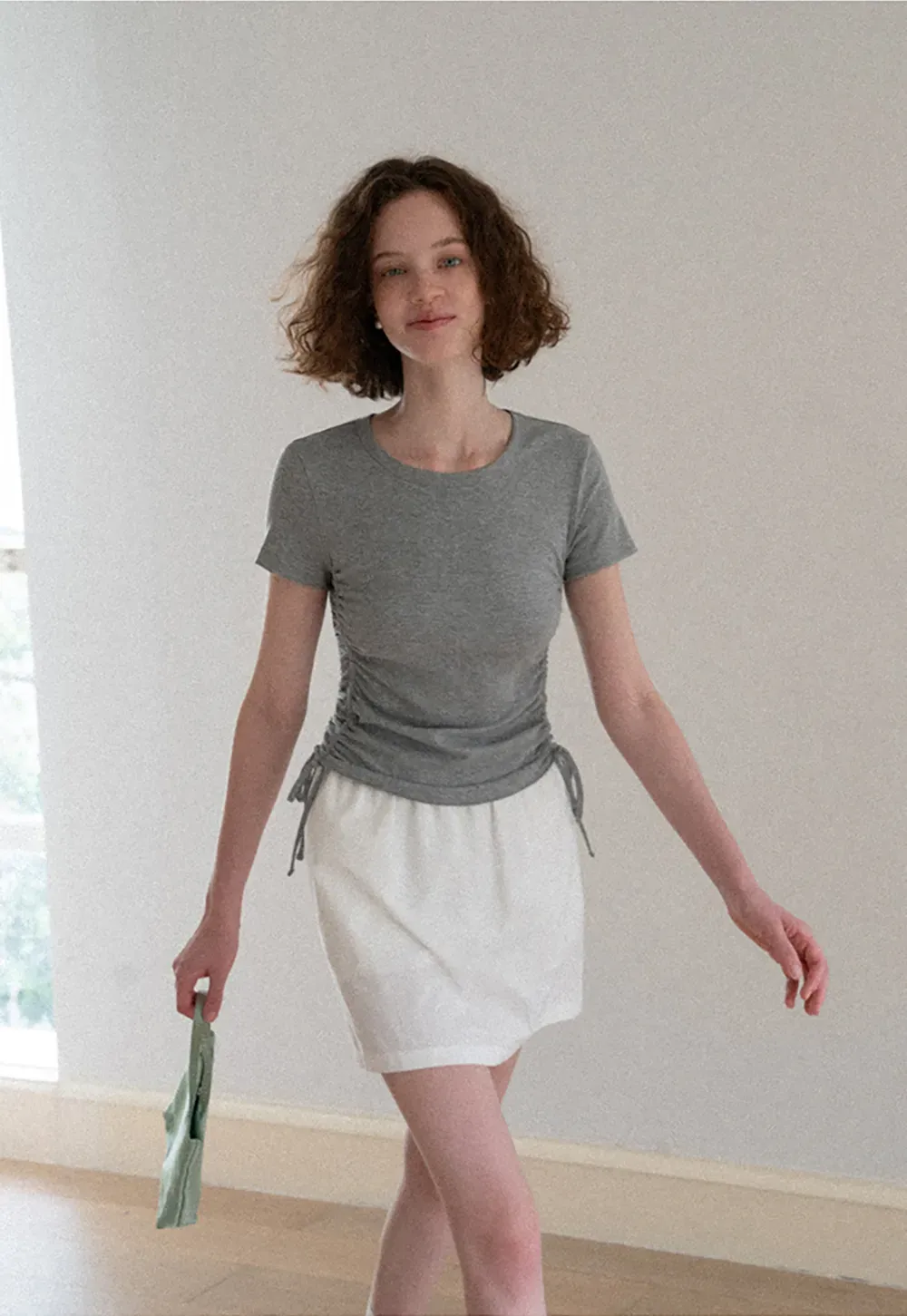 Side Ruched Short Sleeve Crew Neck T Shirt