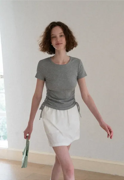 Side Ruched Short Sleeve Crew Neck T Shirt