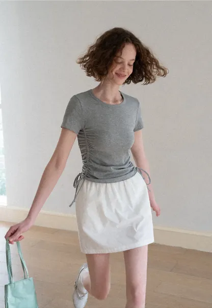 Side Ruched Short Sleeve Crew Neck T Shirt