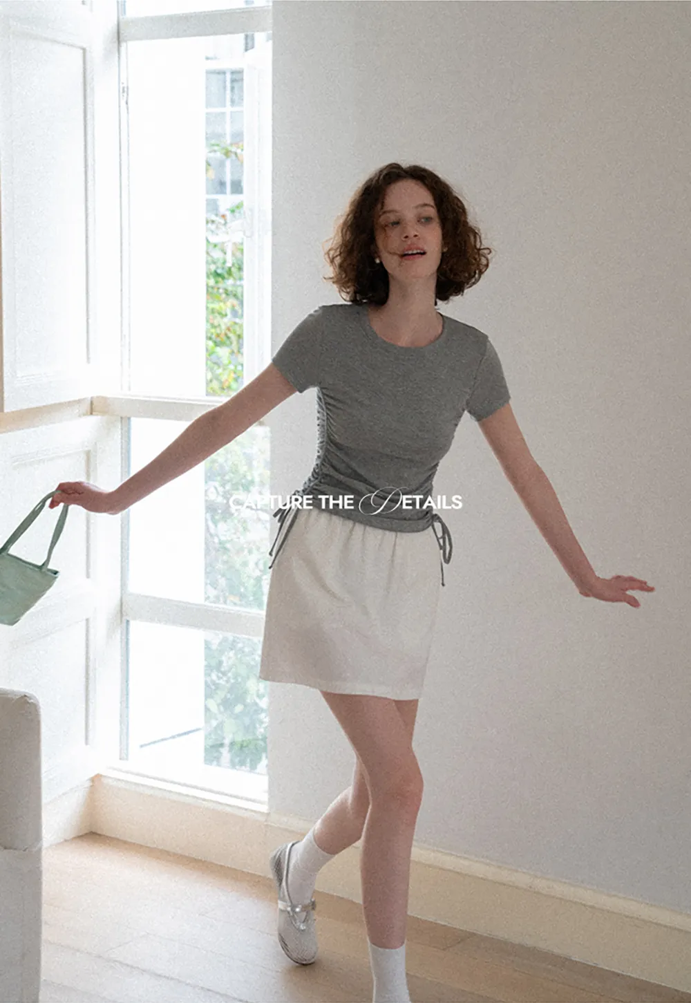 Side Ruched Short Sleeve Crew Neck T Shirt