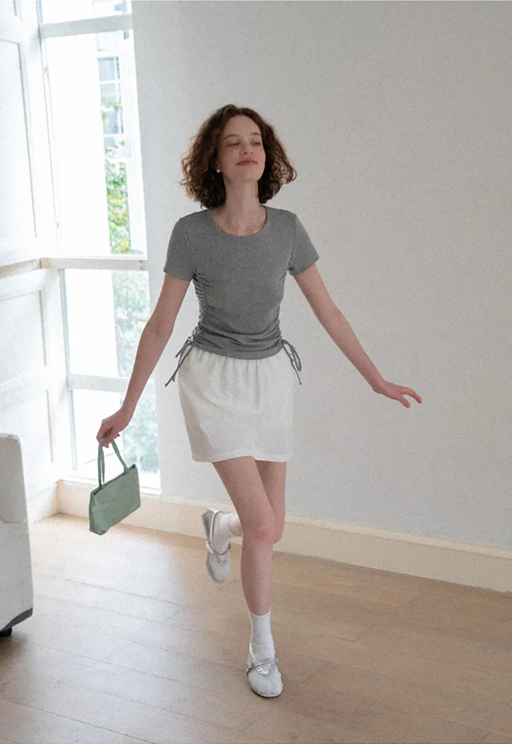 Side Ruched Short Sleeve Crew Neck T Shirt