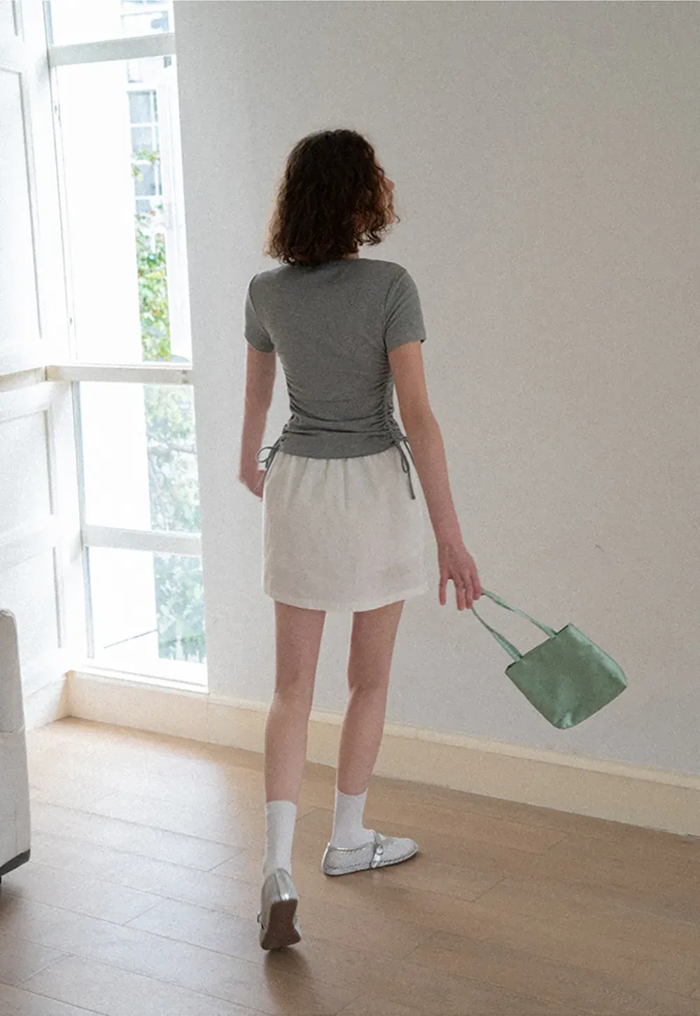 Side Ruched Short Sleeve Crew Neck T Shirt