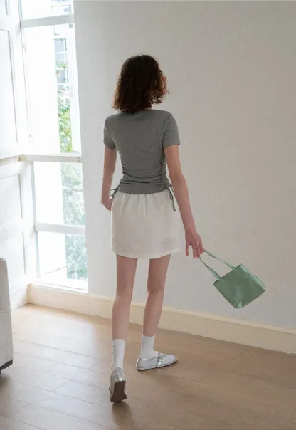 Side Ruched Short Sleeve Crew Neck T Shirt