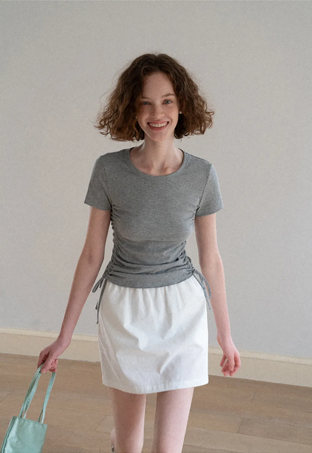 Side Ruched Short Sleeve Crew Neck T Shirt