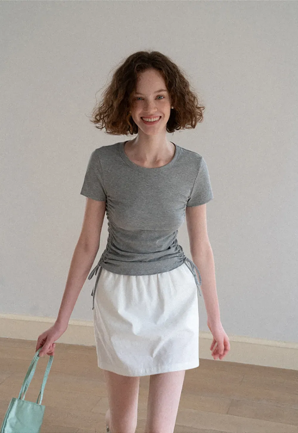 Side Ruched Short Sleeve Crew Neck T Shirt