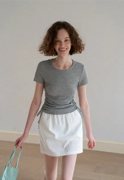 Side Ruched Short Sleeve Crew Neck T Shirt