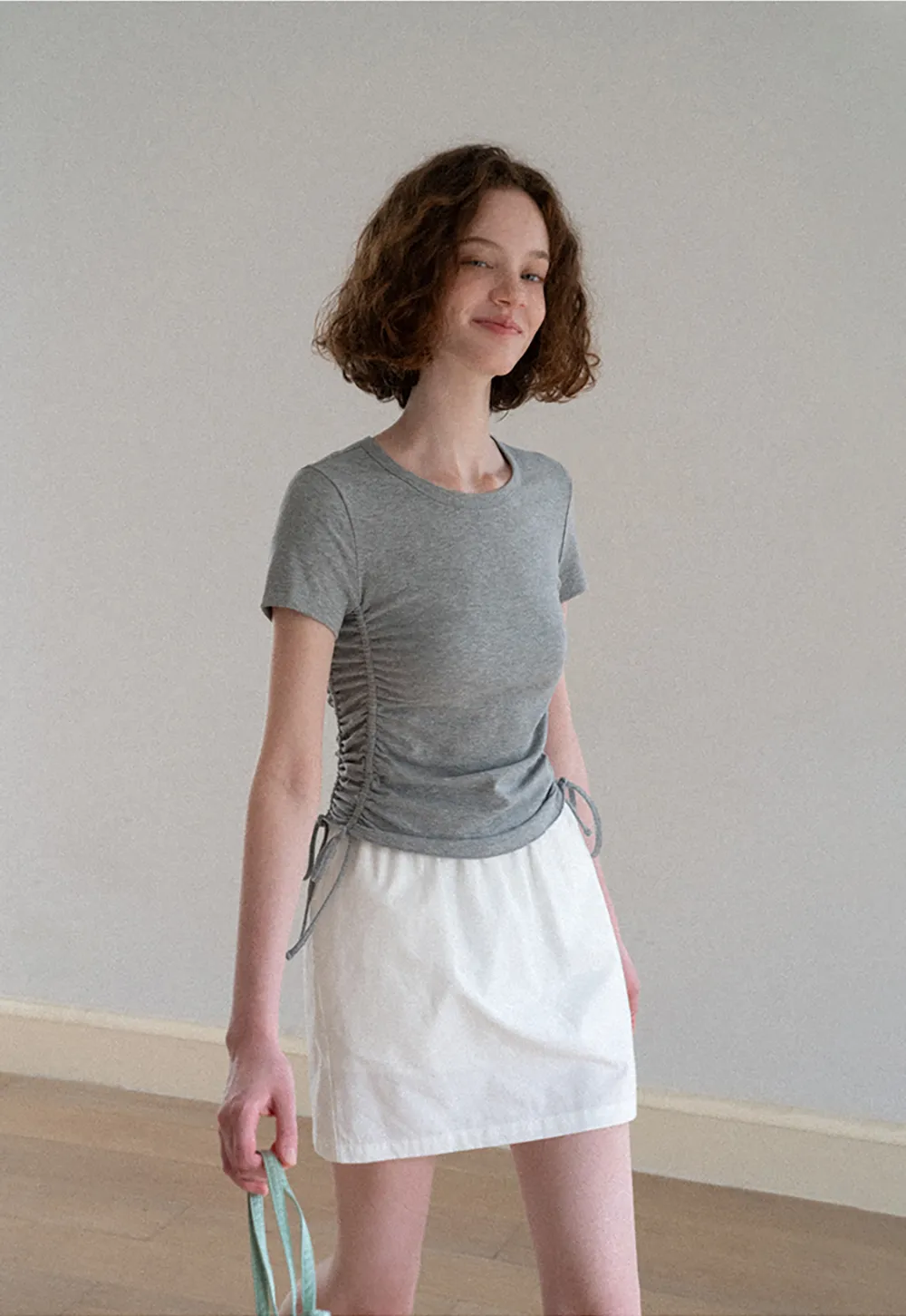 Side Ruched Short Sleeve Crew Neck T Shirt