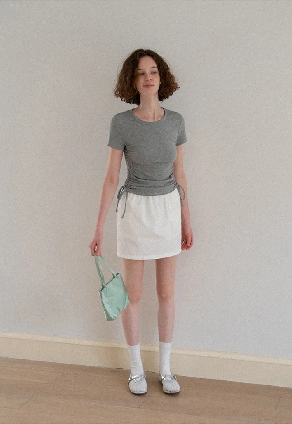 Side Ruched Short Sleeve Crew Neck T Shirt