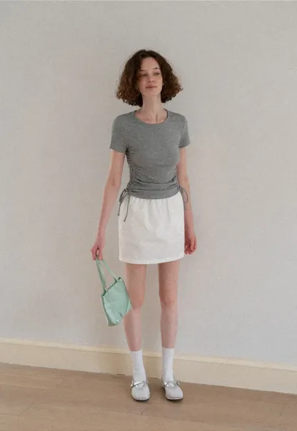 Side Ruched Short Sleeve Crew Neck T Shirt