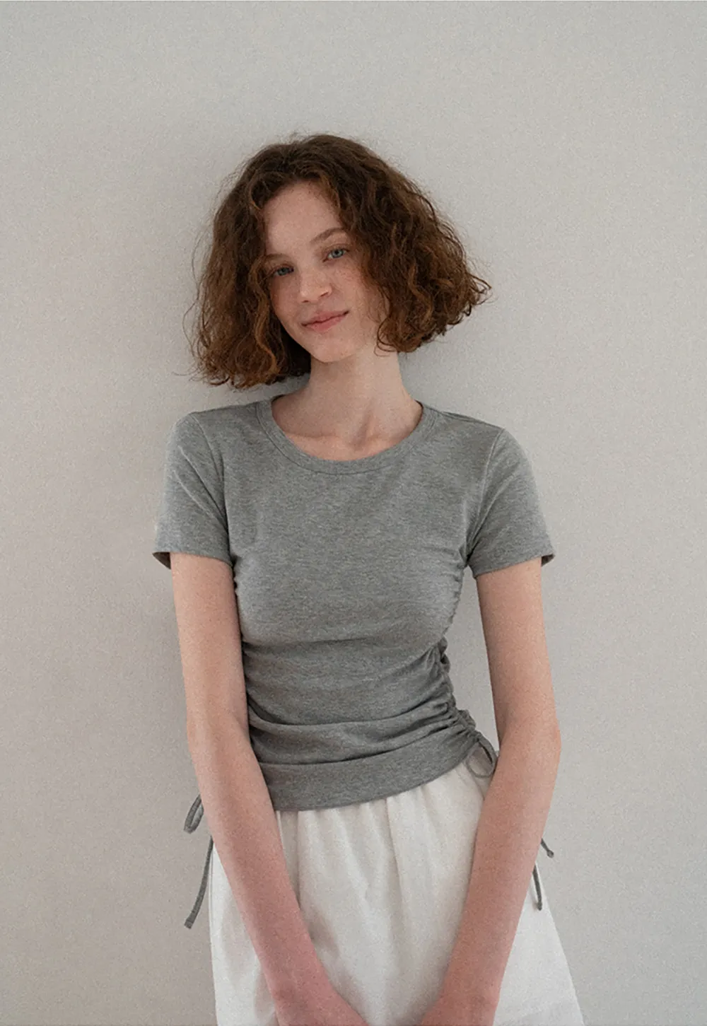 Side Ruched Short Sleeve Crew Neck T Shirt